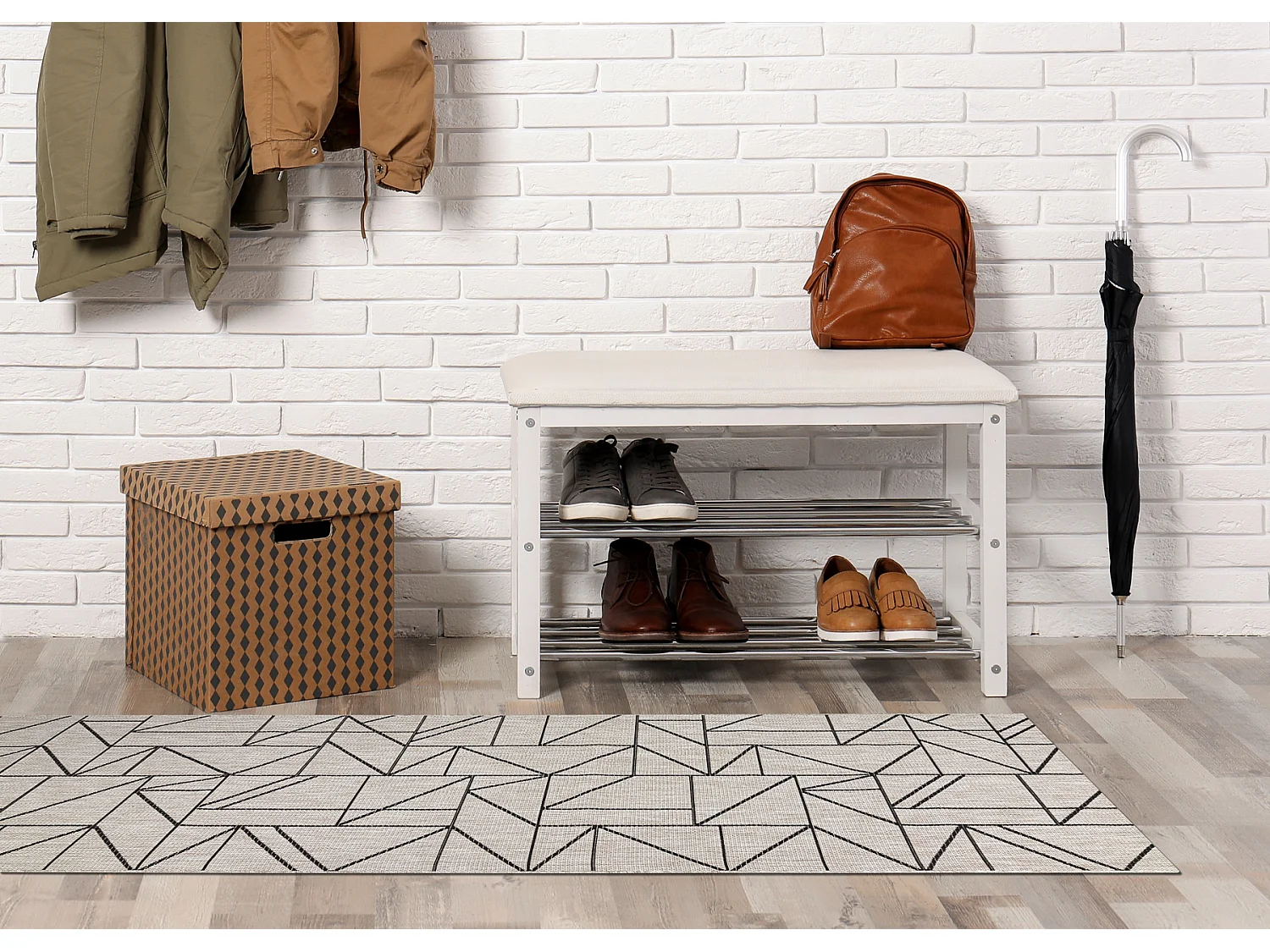 CHODNIK SIZAL FLOORLUX wzór 20605 TRÓJKĄTY, GEOMETRYCZNY srebrny  / 70x810 cm