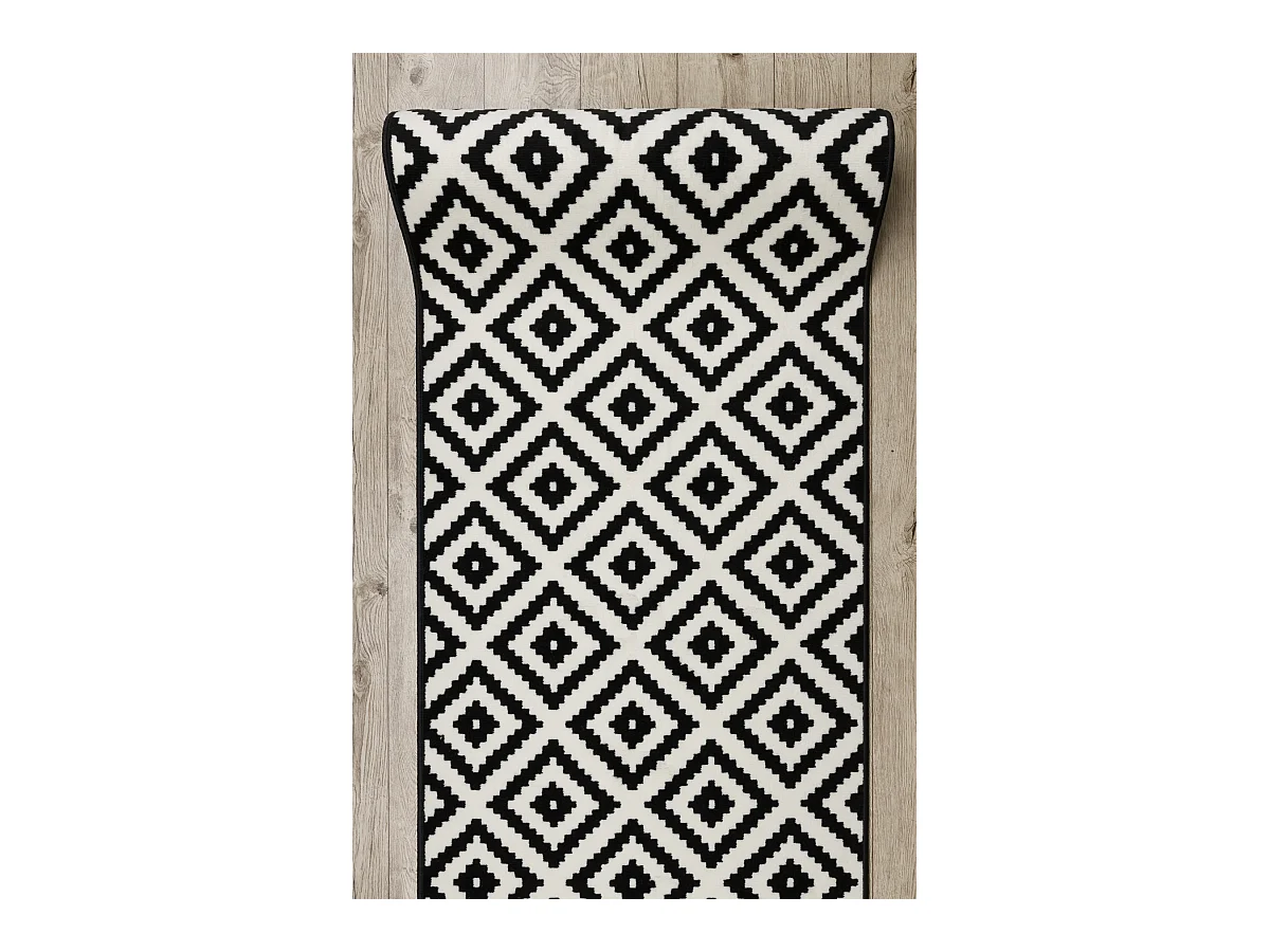 TAPIS DE COULOIR BCF MORAD Ruta diamants noir / crème 70x600 cm