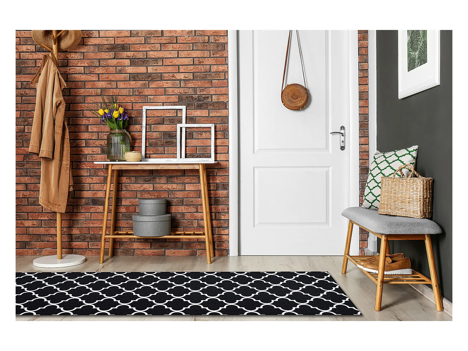 TAPIS DE COULOIR ANTIDÉRAPANT TRÈFLE MAROCAIN noir TRELLIS 30350 57x810 cm