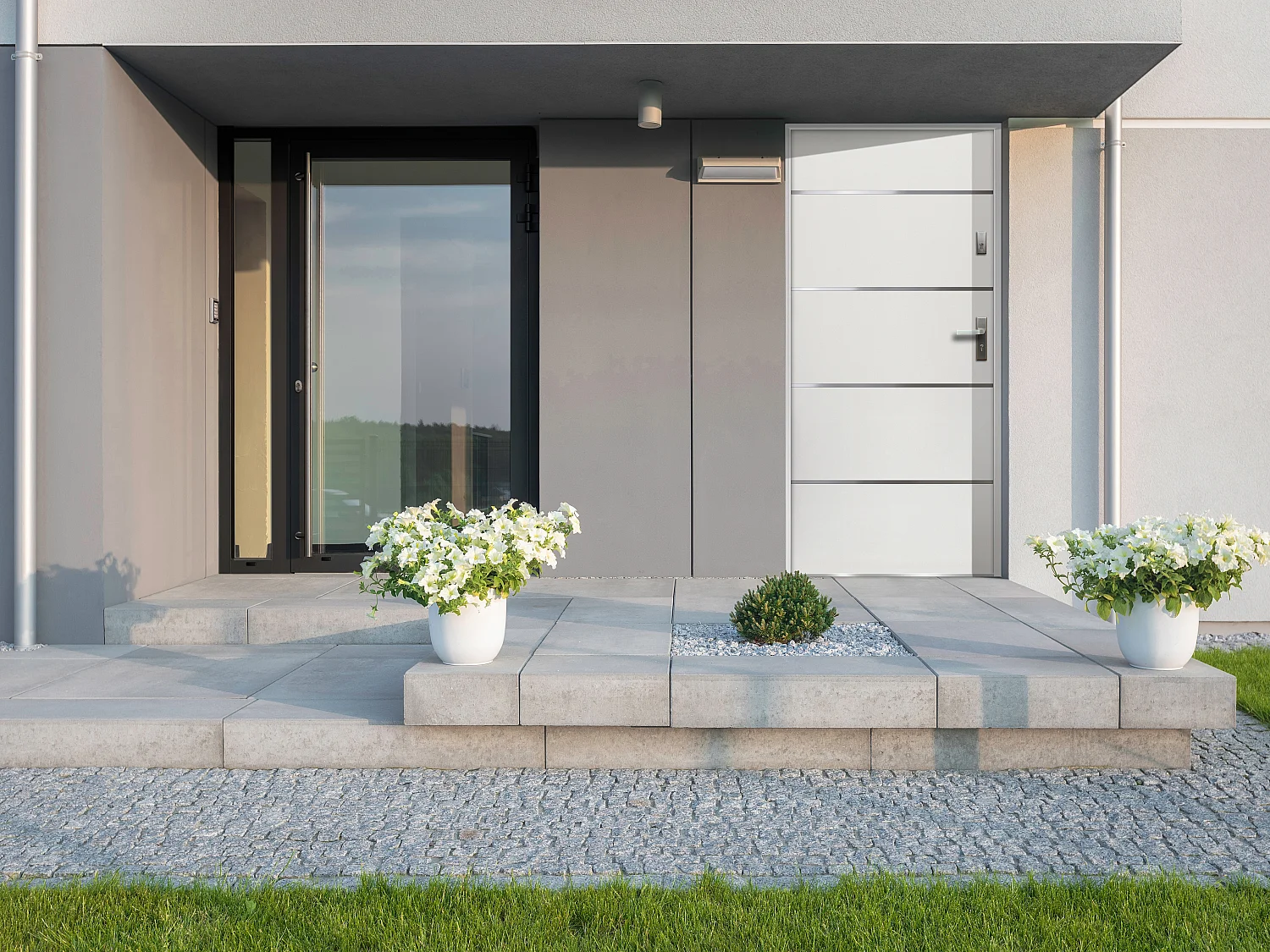 Porte d'entrée en acier pleine et inox H207 x L100 cm blanc - poussant gauche - NAXARA