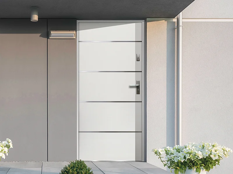 Porte d'entrée en acier pleine et inox H207 x L100 cm blanc - poussant gauche - NAXARA