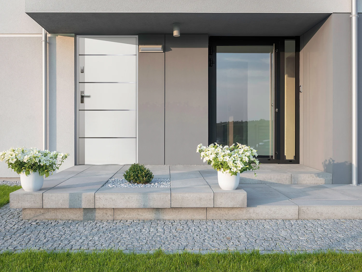 Porte d'entrée en acier pleine et inox H207 x L100 cm blanc - poussant droit - NAXARA