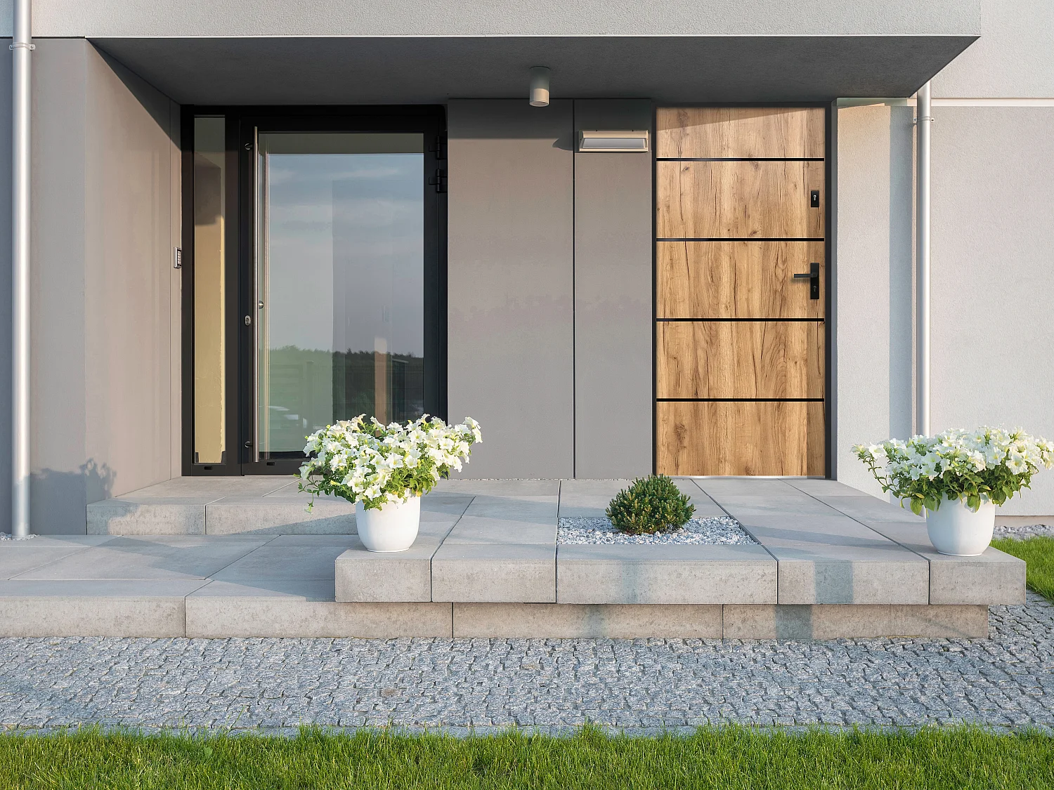 Porte d'entrée en acier pleine et inox H207 x L100 cm effet chêne - poussant gauche - NAXARA