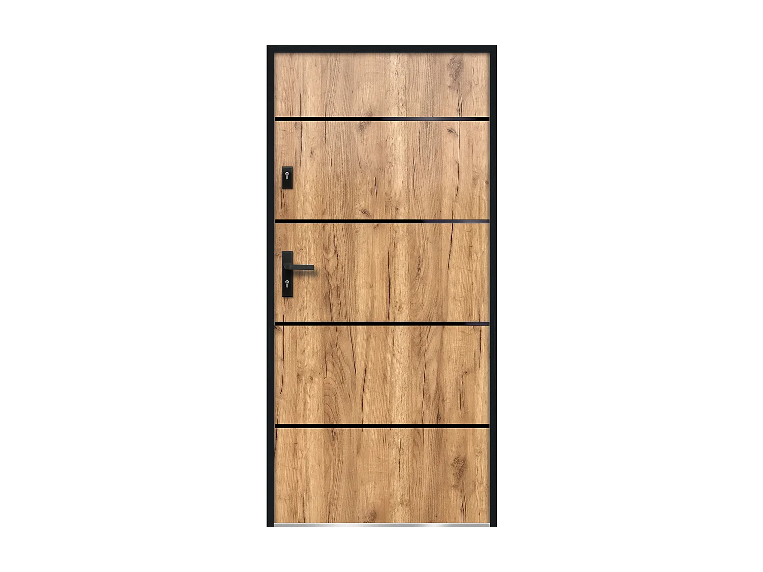 Porte d'entrée en acier pleine et inox H207 x L100 cm effet chêne - poussant droit - NAXARA