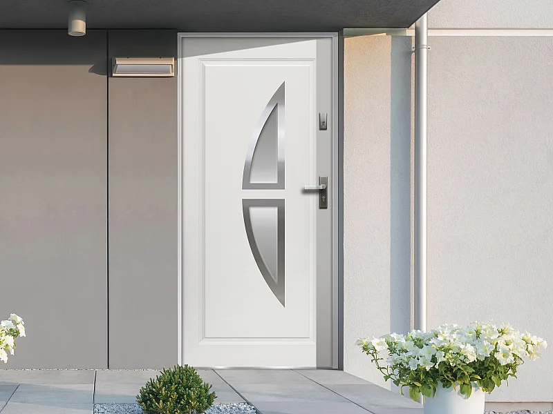 Porte d'entrée en acier vitrée avec inox H207 x L100 cm blanc - poussant gauche - COVAS