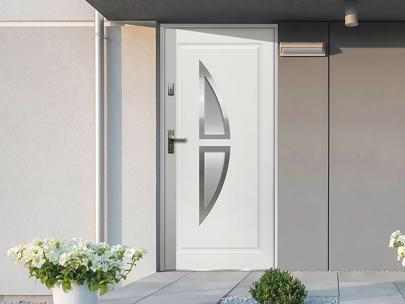 Porte d'entrée en acier vitrée avec inox H207 x L100 cm blanc - poussant droit - COVAS