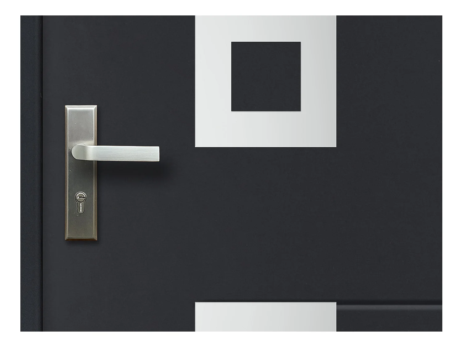 Porta de entrada em aço envidraçado com inox A207 x L100 cm antracite, abertura para a direita - TIFANA