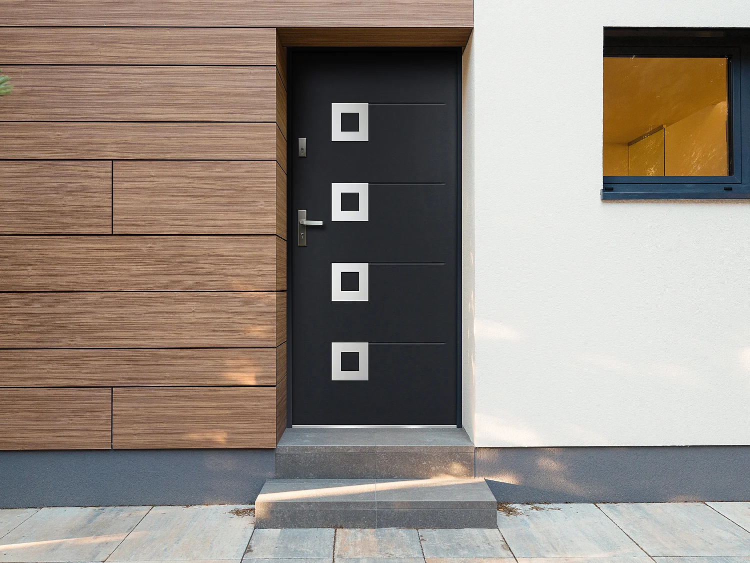 Porte d'entrée en acier avec inox H207 x L100 cm anthracite - poussant droit - TIFANA