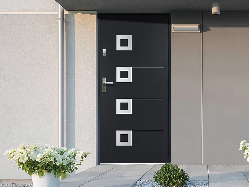 Porte d'entrée en acier avec inox H207 x L100 cm anthracite - poussant droit - TIFANA