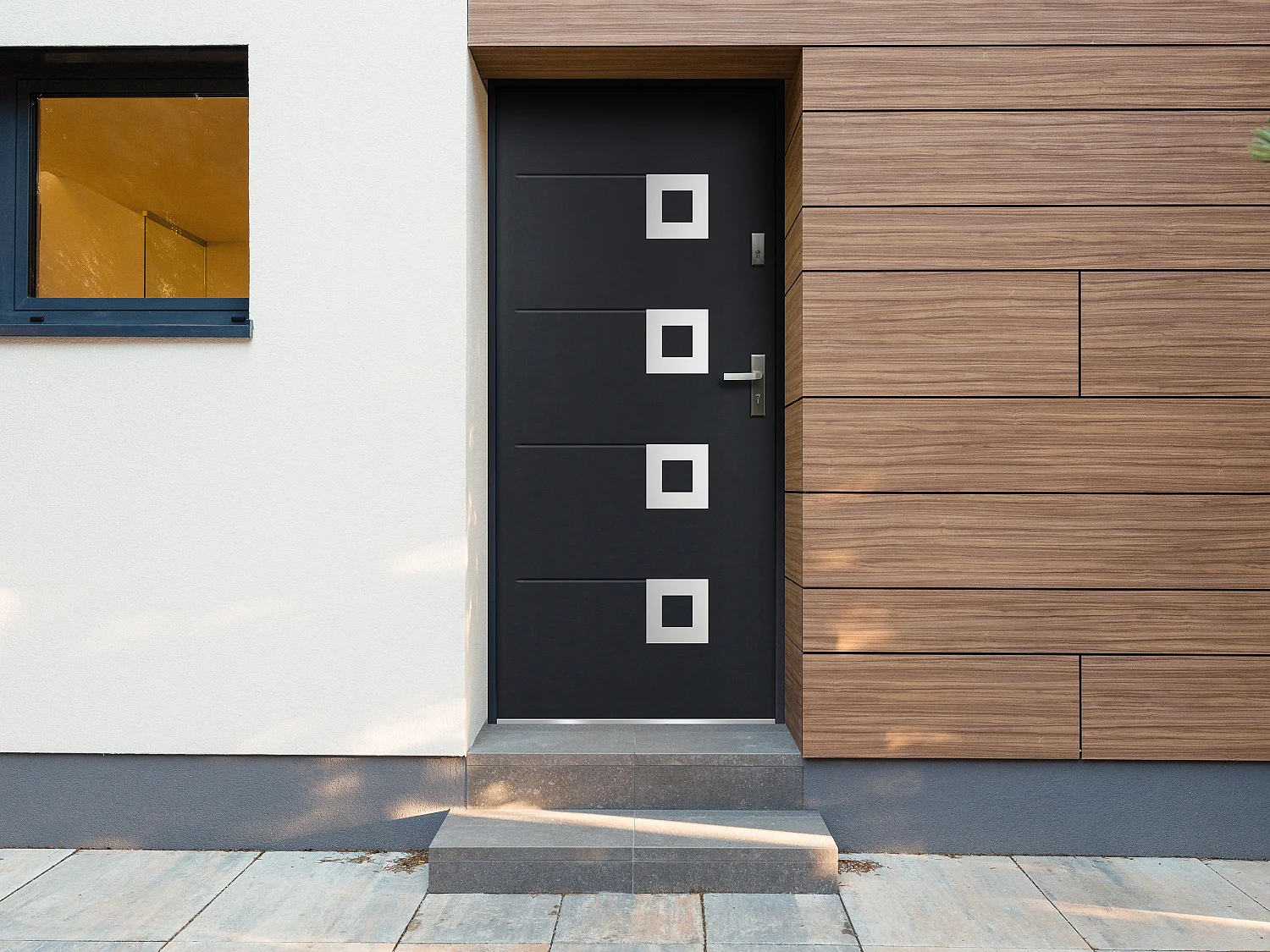 Porte d'entrée en acier avec inox L207 x L100 cm anthracite - poussant gauche - TIFANA