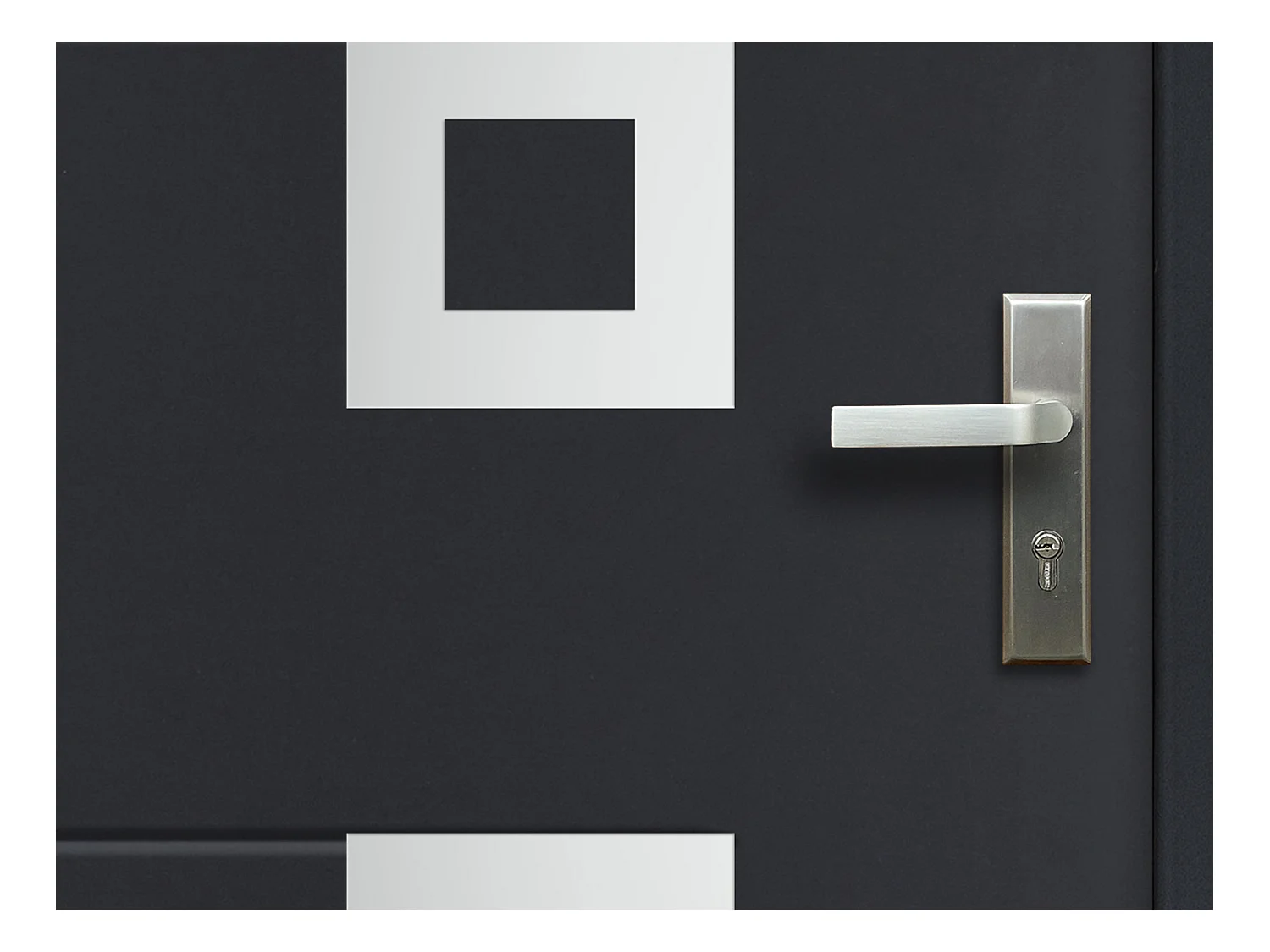 Porte d'entrée en acier avec inox L207 x L100 cm anthracite - poussant gauche - TIFANA