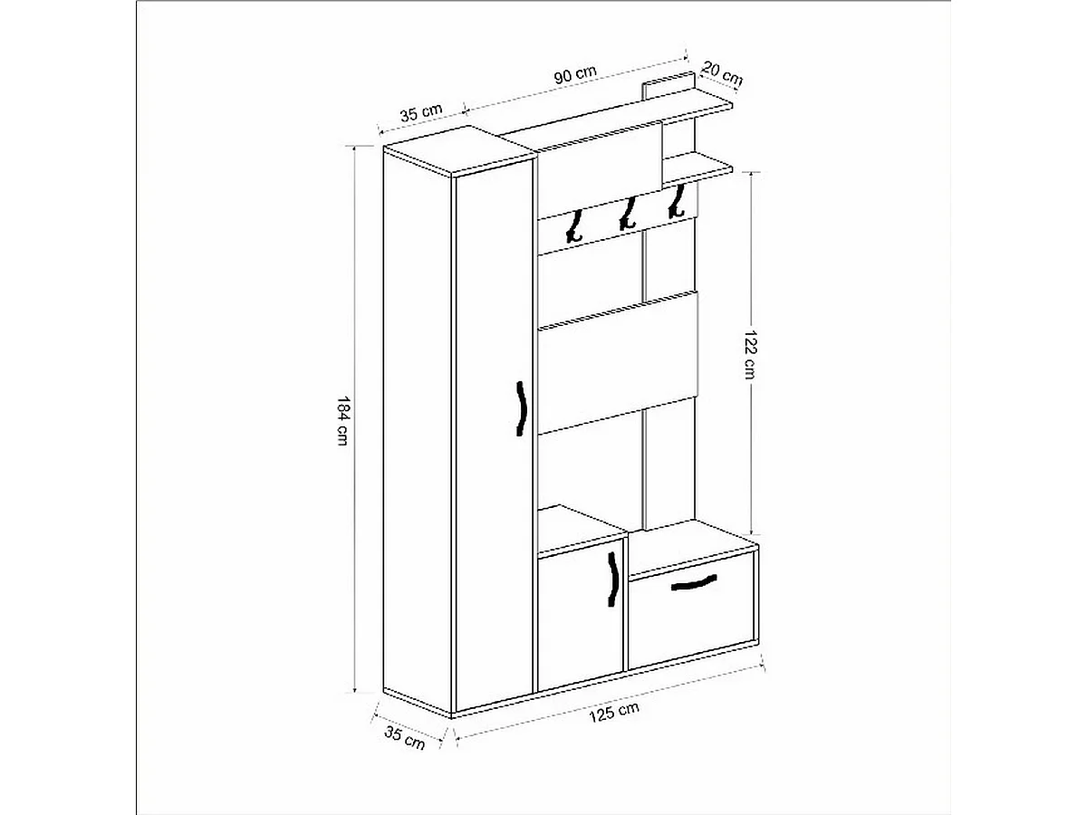 Ingang Kast Seina - Eik - 125x35x184 cm - EPIKASA