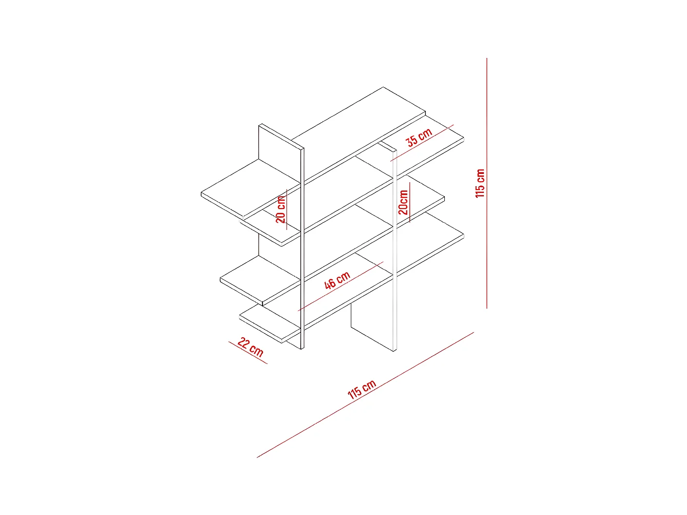 Étagère Cizgi, Blanc, 115x22x115 cm, EPIKASA
