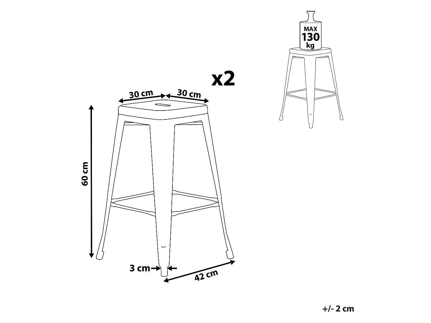 Lot de 2 tabourets de bar CABRILLO Métal Rouge