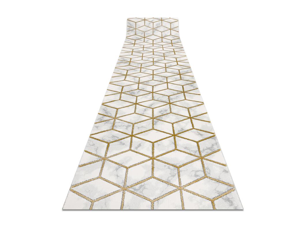 Tapijtloper EMERALD exclusief 1014 glamour, stijlvol kubus room / goud 100x240 cm