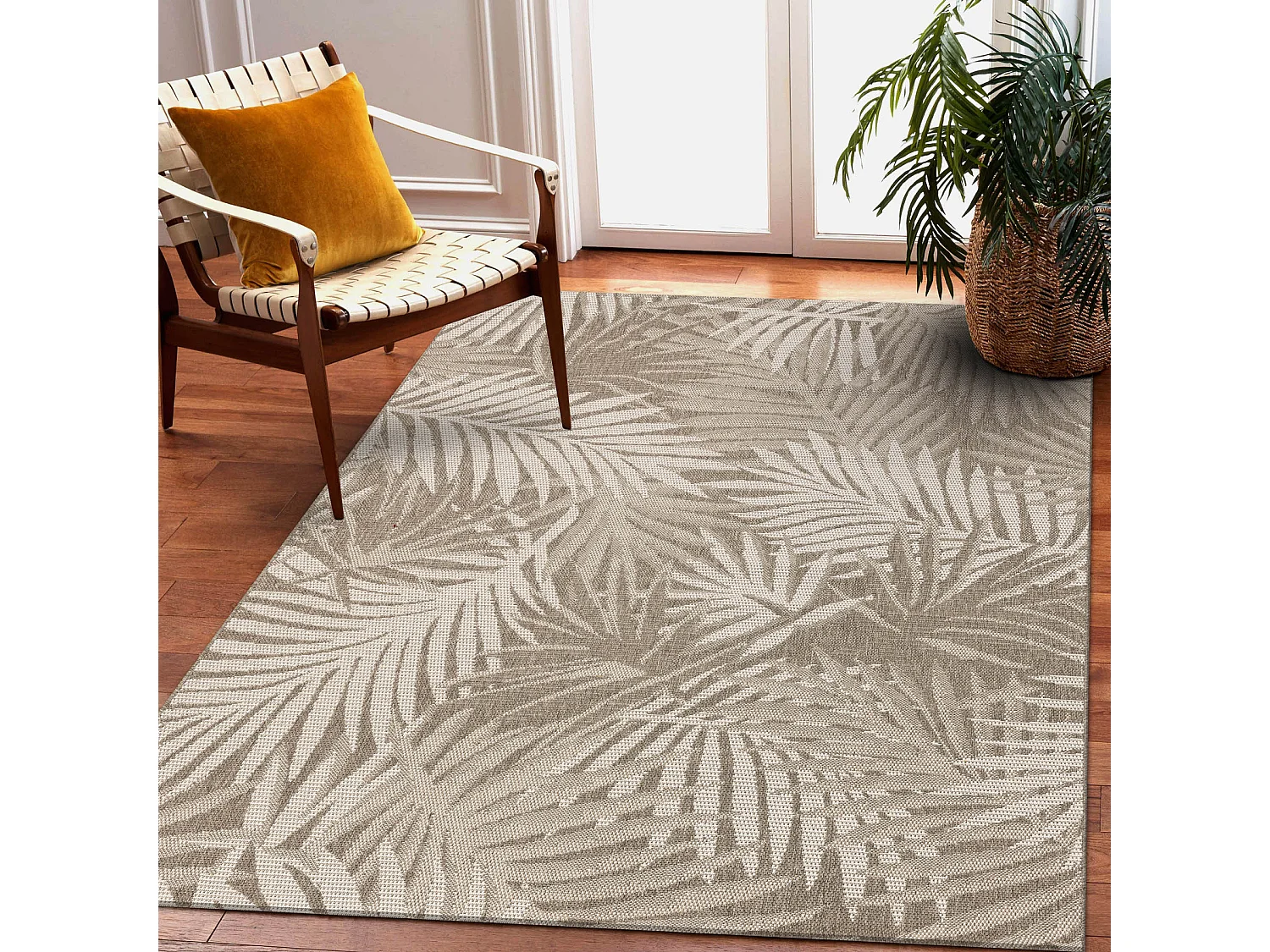 TAPIS EN CORDE SIZAL FLOORLUX 20504 FEUILLES gris foncé / Champagne J 240x330 cm