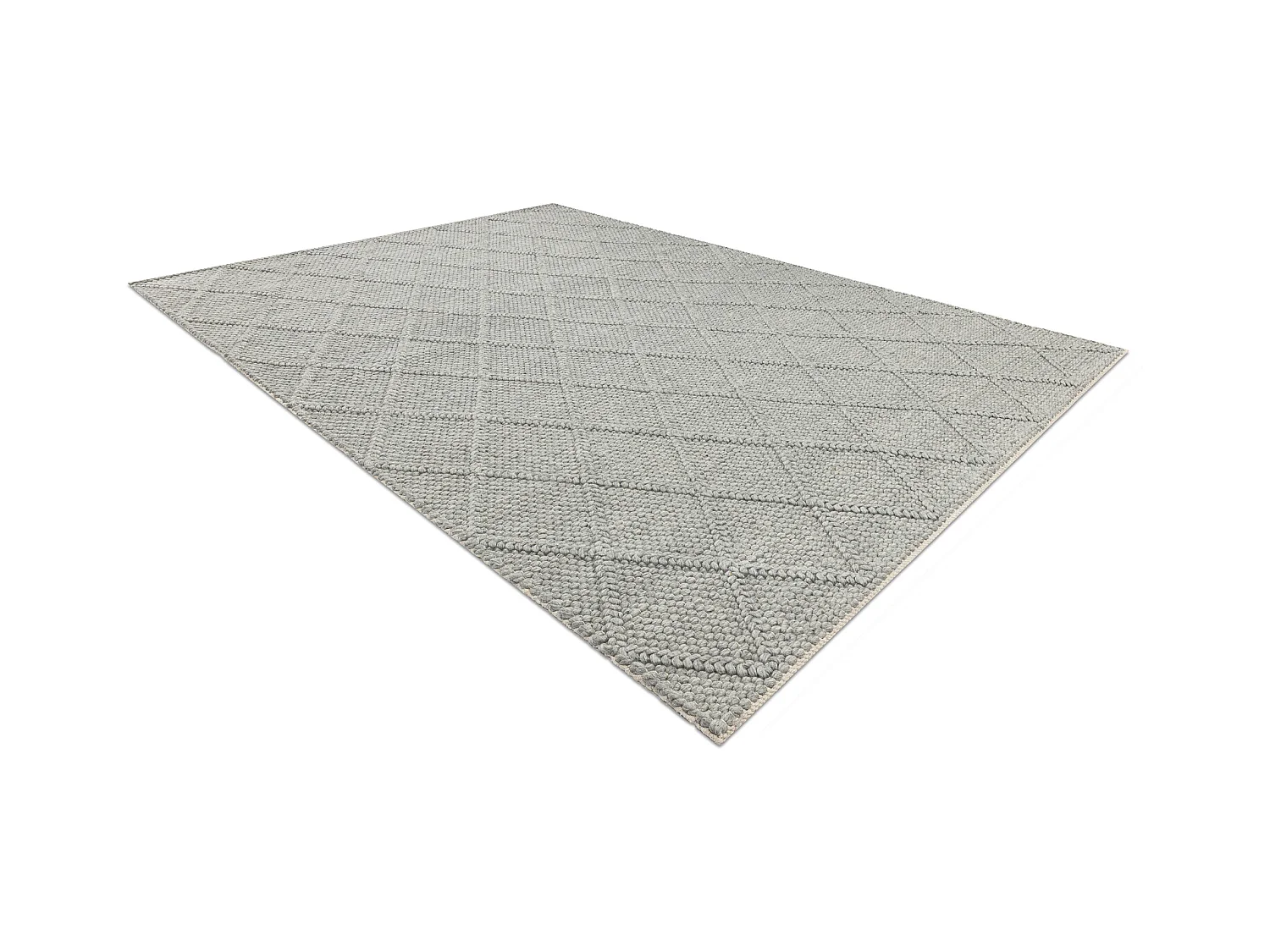 Wollen tapijt TAHAR 99001G grijs - HANDGEWEVEN lus, ruiten, boho 200x290 cm