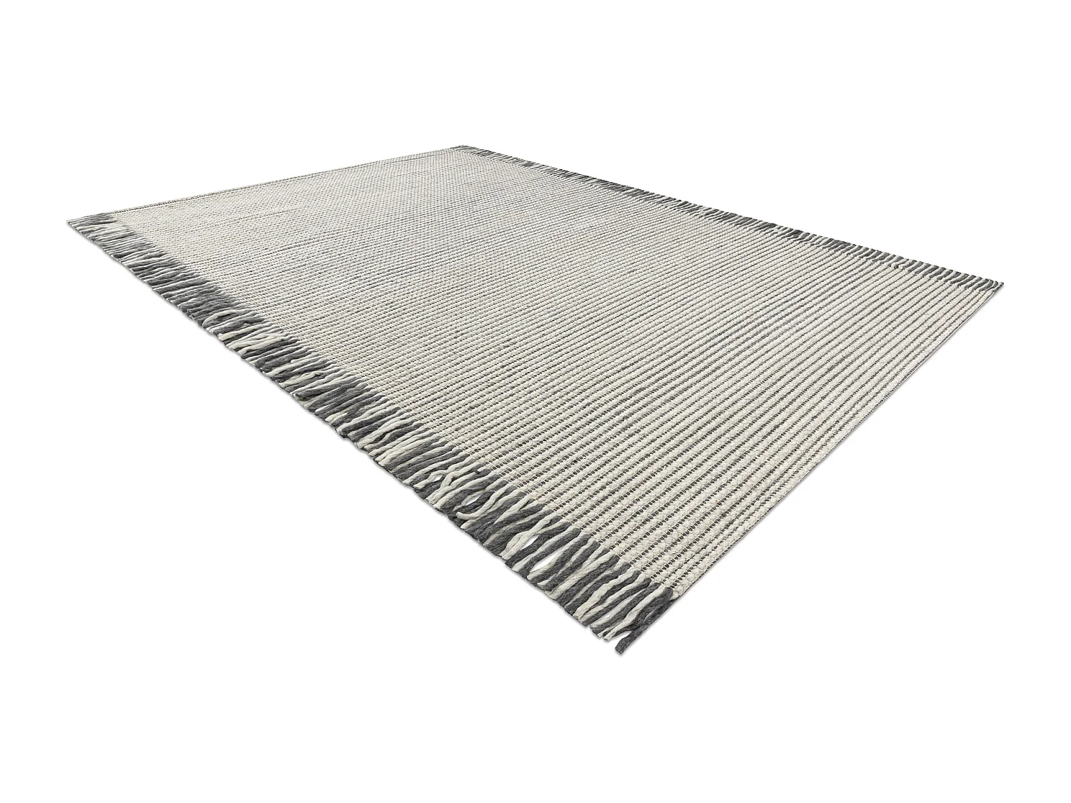 Tapis en laine TAHAR 99003F crème / gris - TISSÉ MAIN Lignes, frange 90x150 cm