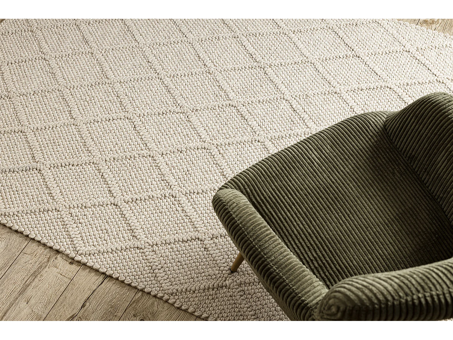 Tapis en laine TAHAR 99001B crème - TISSÉ MAIN boucle, losanges, boh 160x240 cm