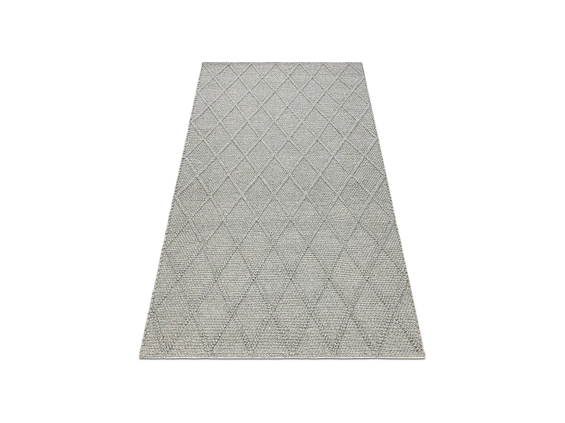 Wollteppich TAHAR 99001G grau - HANDGEWEBT Schlinge, Rauten, Boho 160x240 cm