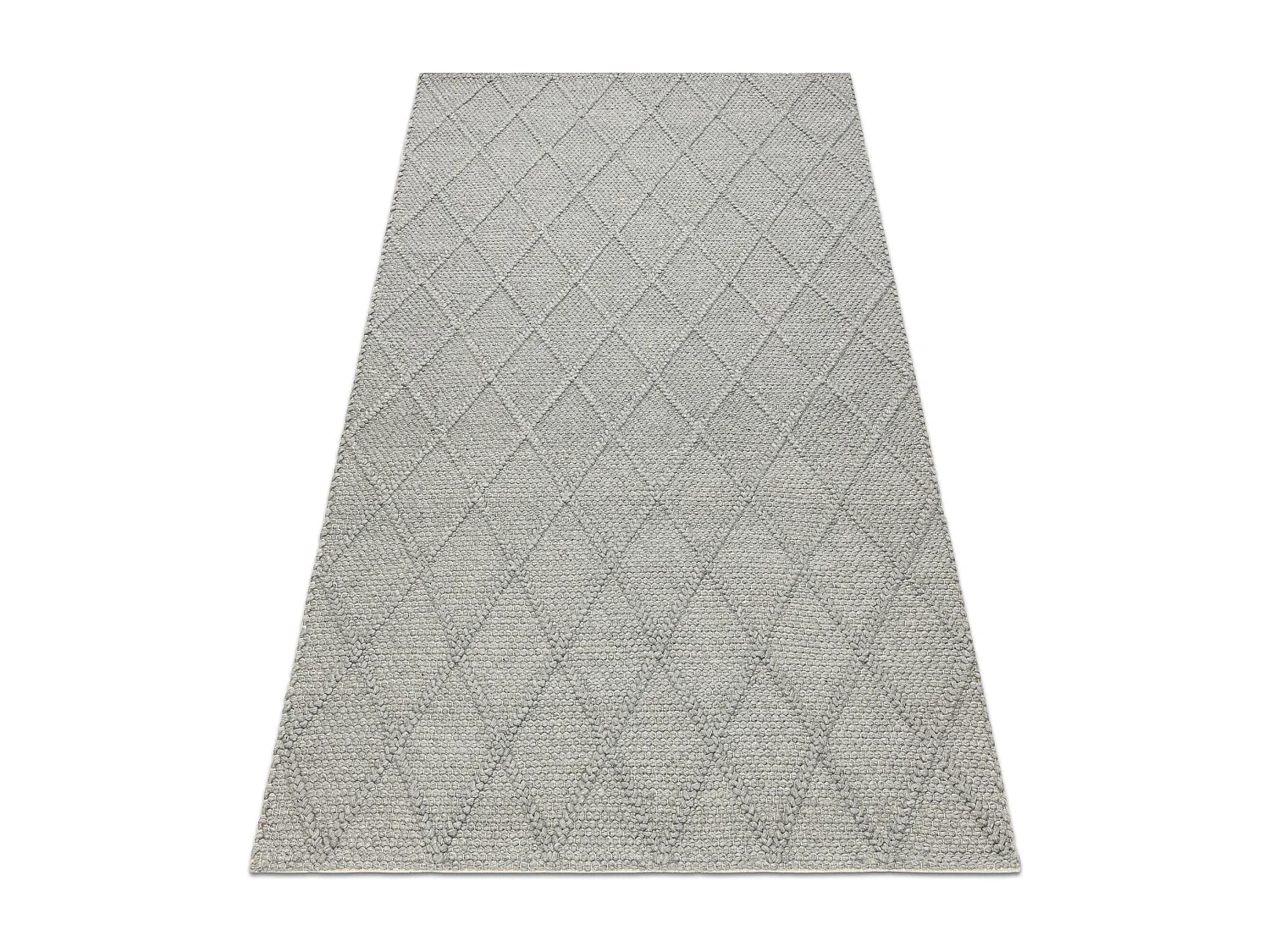 Wollteppich TAHAR 99001G grau - HANDGEWEBT Schlinge, Rauten, Boho 120x180 cm
