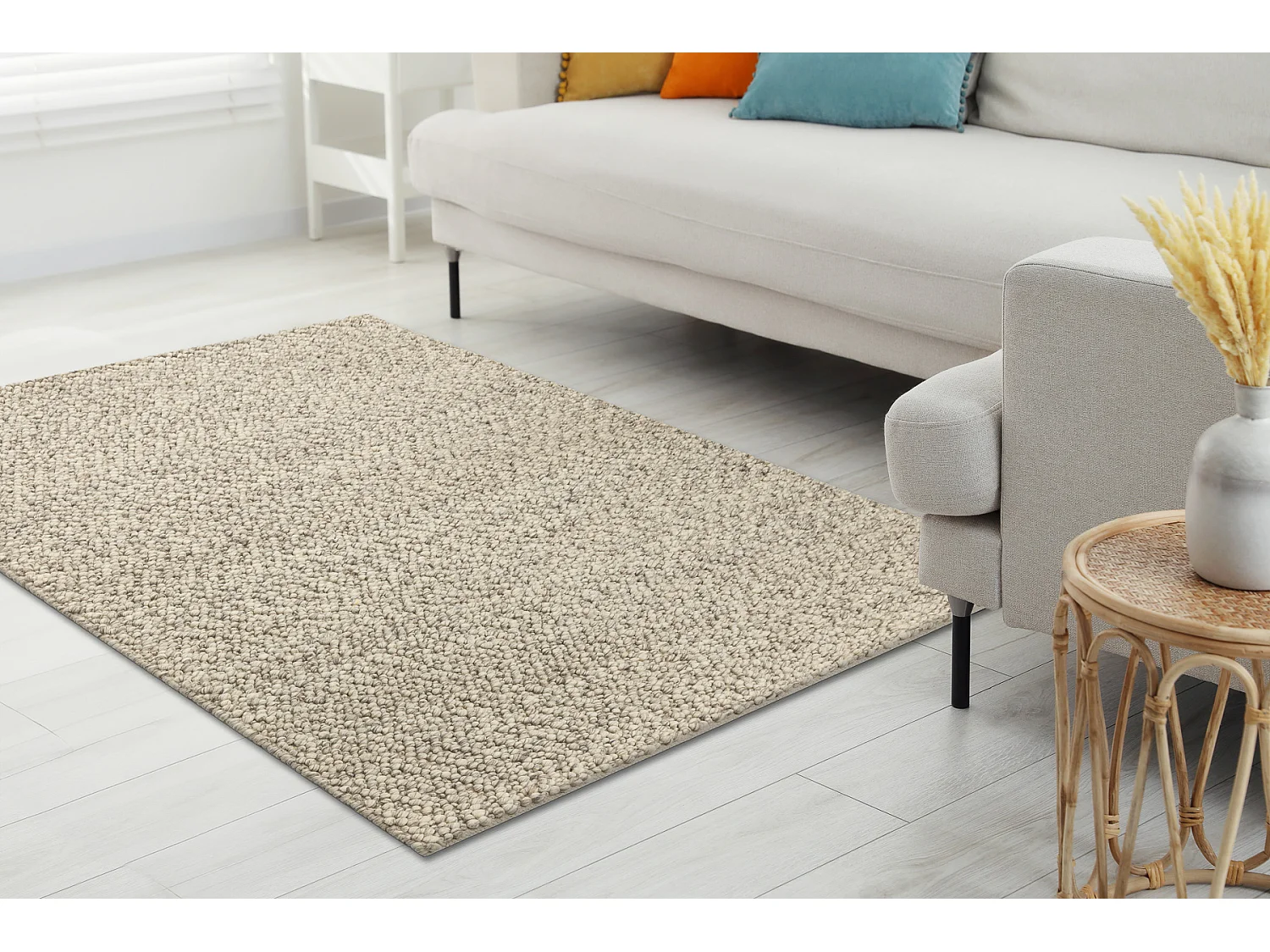 Wollteppich TAHAR 99005G grau / beige - HANDGEWEBT Schlinge, uniform 200x290 cm