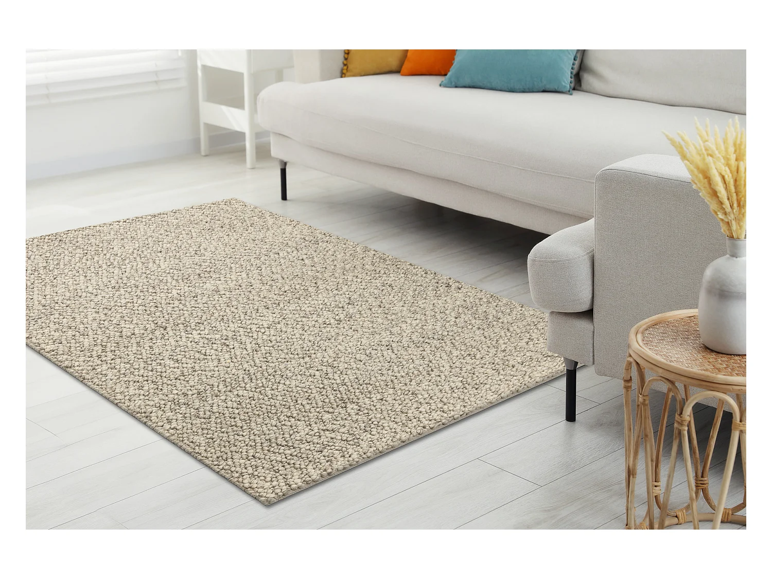 Dywan wełniany TAHAR 99005G szary / beż - RĘCZNIE TKANY pętęlkowy 200x290 cm