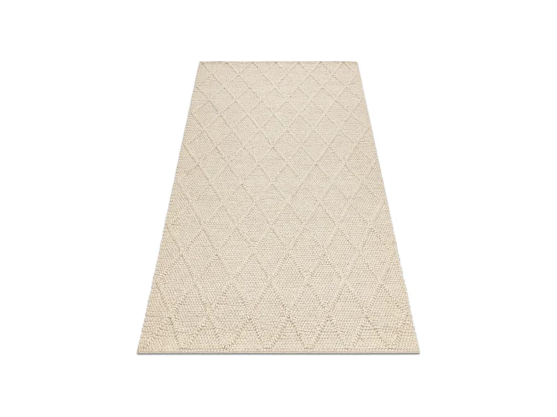 Wollteppich TAHAR 99001B Creme - HANDGEWEBT Schlinge, Rauten, Boho 120x180 cm