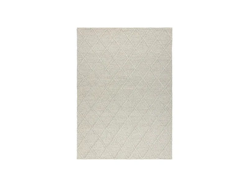 Wollteppich TAHAR 99001C beige - HANDGEWEBT Schlinge, Rauten, Boho 120x180 cm