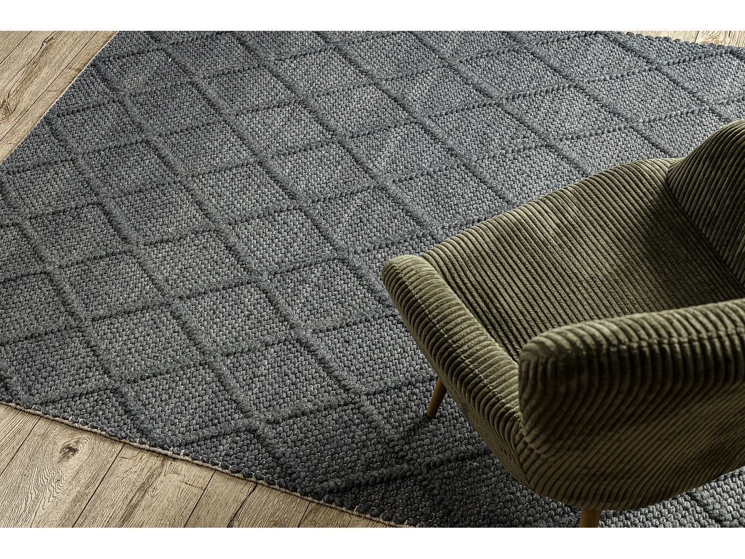 Tappeto in lana TAHAR 99001K antracite - TESSUTO A MANO, rombi, boho 160x240 cm