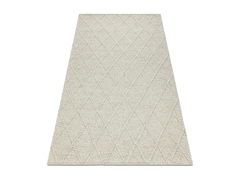 Wollteppich TAHAR 99001C beige - HANDGEWEBT Schlinge, Rauten, Boho 160x240 cm