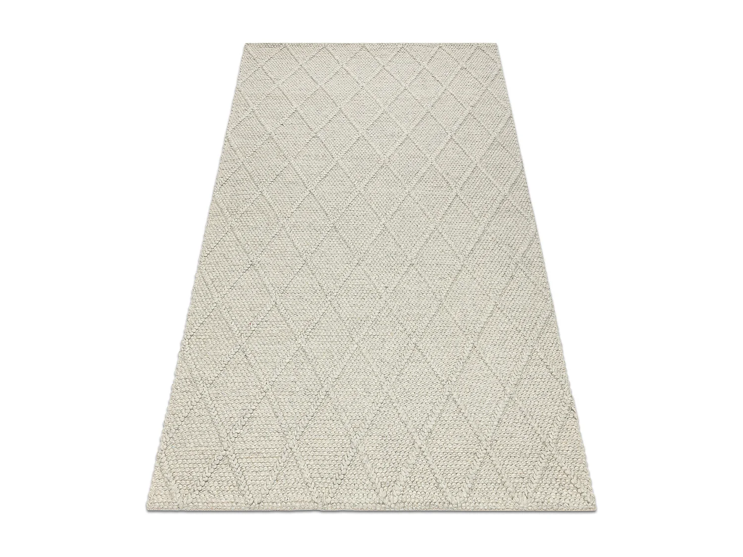 Wollteppich TAHAR 99001C beige - HANDGEWEBT Schlinge, Rauten, Boho 160x240 cm