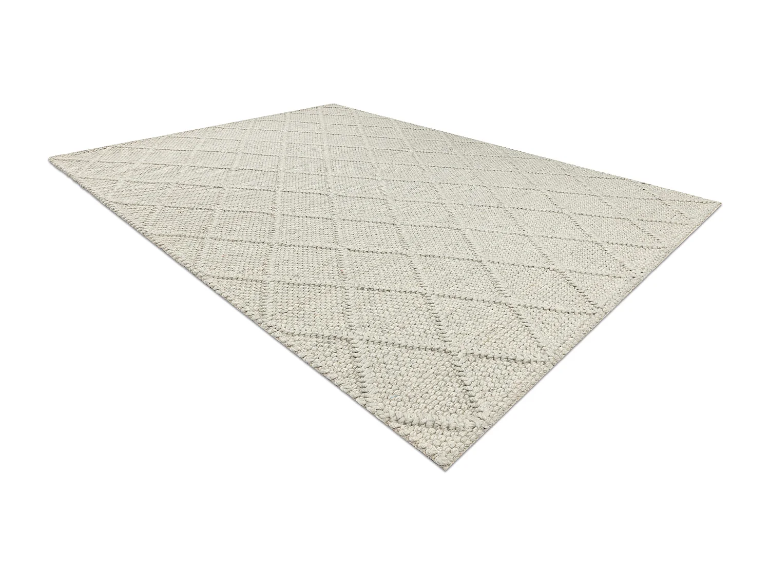 Wollteppich TAHAR 99001C beige - HANDGEWEBT Schlinge, Rauten, Boho 160x240 cm