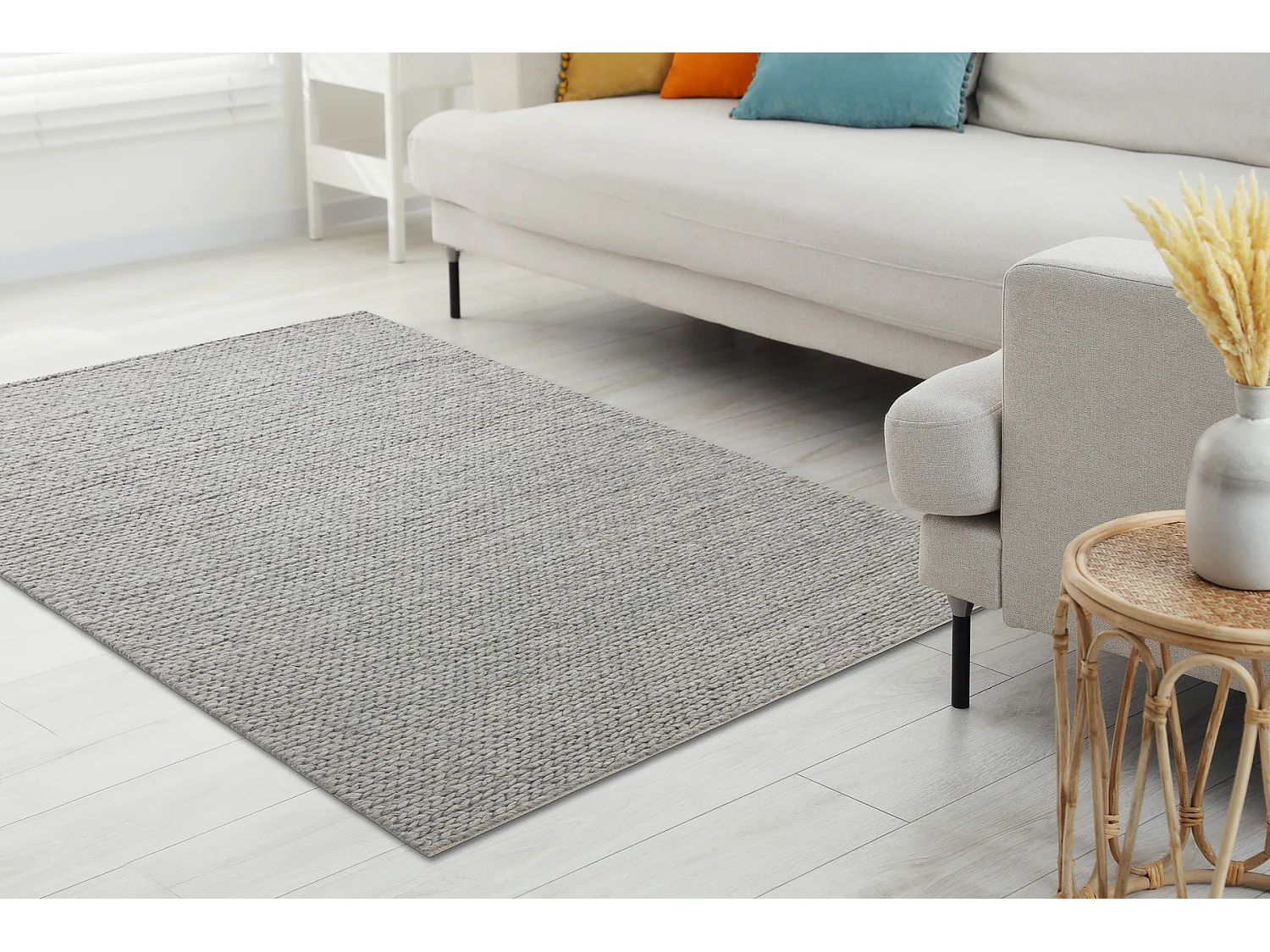 Wollteppich TAHAR 99004G grau - HANDGEWEBT Schlinge, uniform 200x290 cm