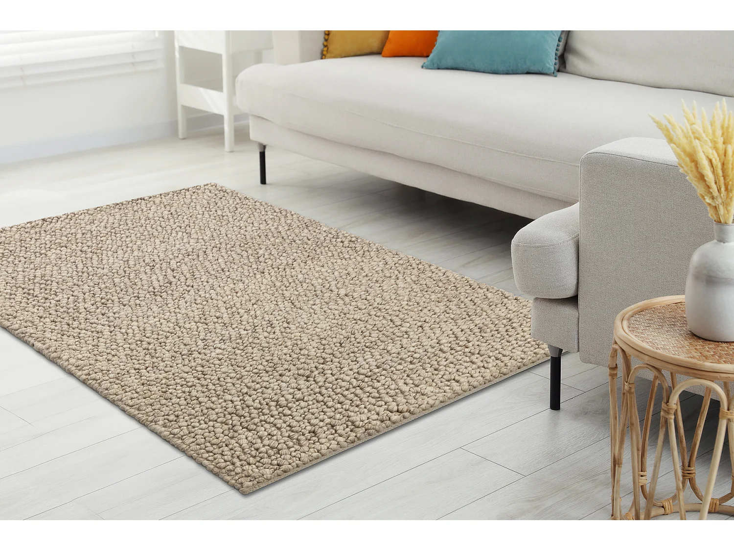 Tapis en laine TAHAR 99005C beige - TISSÉ MAIN boucle, uniforme 120x180 cm