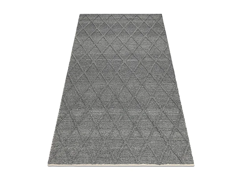 Wollen tapijt TAHAR 99001K antraciet - HANDGEWEVEN lus, ruiten, boho 120x180 cm