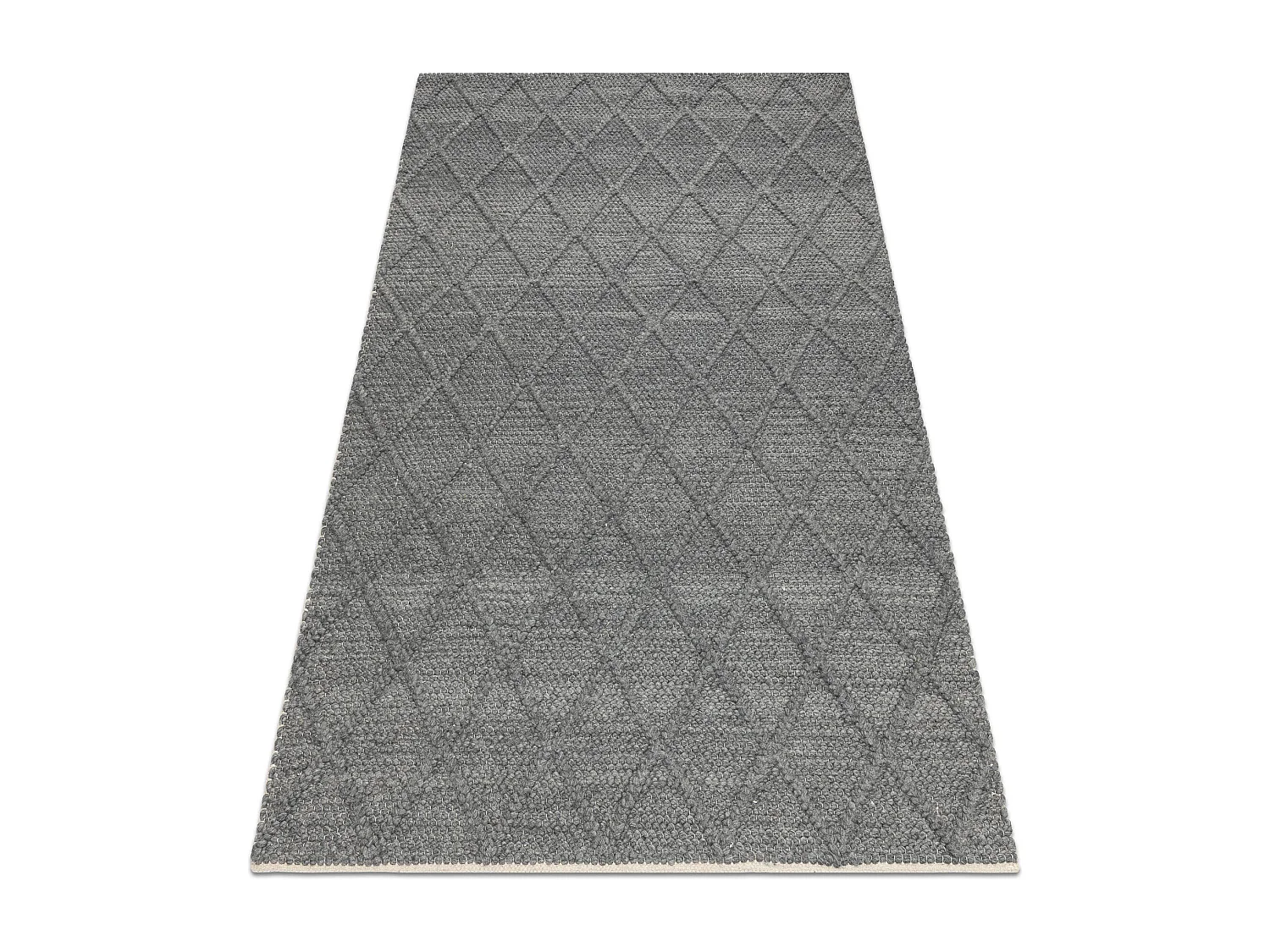 Wollen tapijt TAHAR 99001K antraciet - HANDGEWEVEN lus, ruiten, boho 120x180 cm