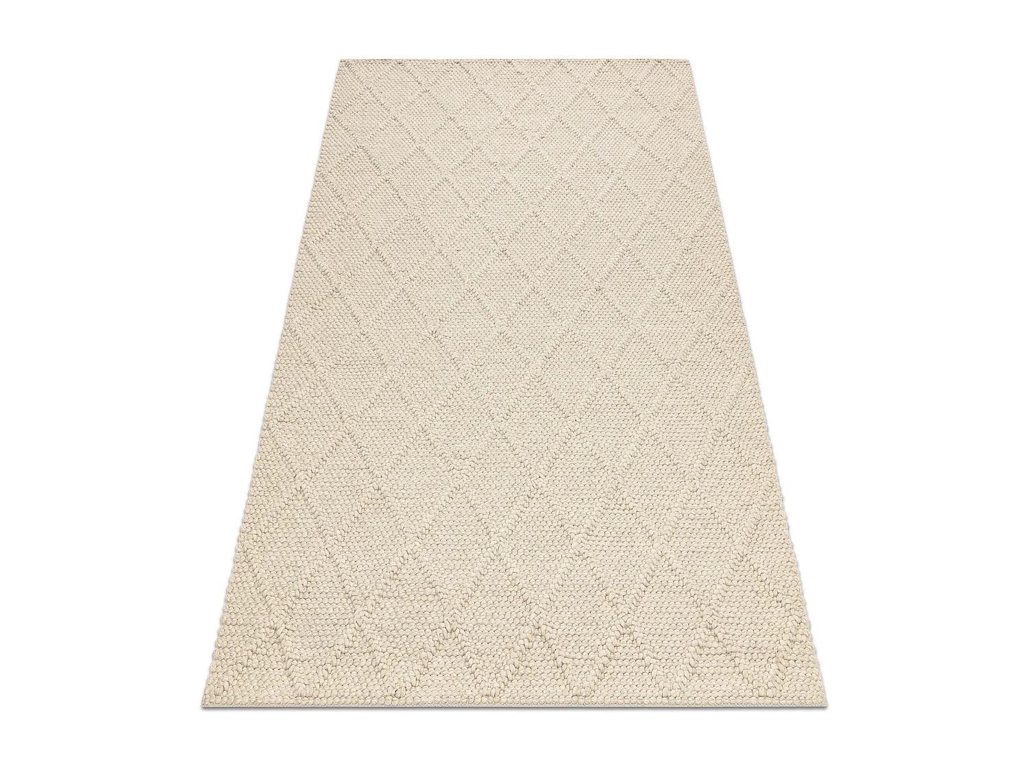 Tapis en laine TAHAR 99001B crème - TISSÉ MAIN boucle, losanges, boh 200x290 cm