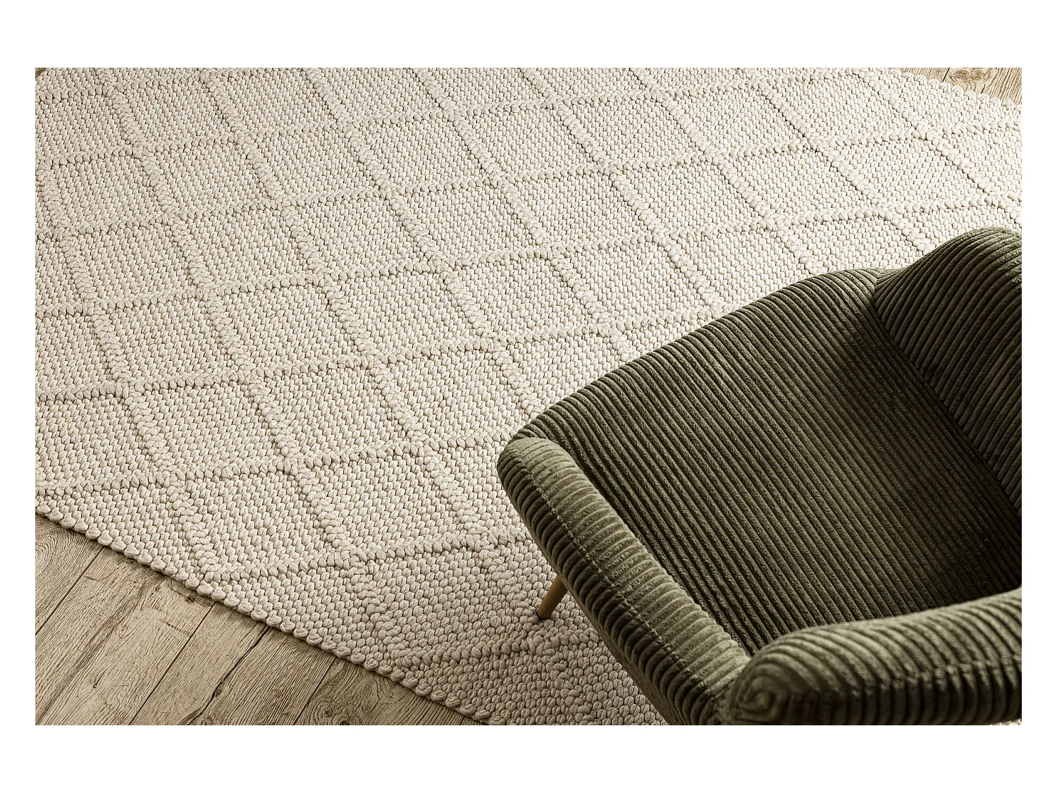 Alfombra de lana TAHAR 99001B crema - TEJIDA A MANO bucle, Rombos, boh 200x290 cm