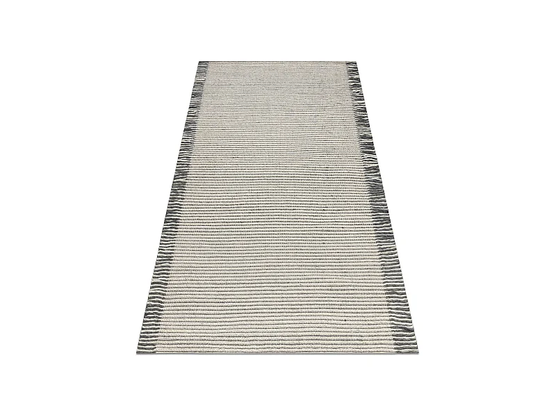 Wollteppich TAHAR 99003F Creme / grau - HANDGEWEBT Linien, Fransen  120x180 cm