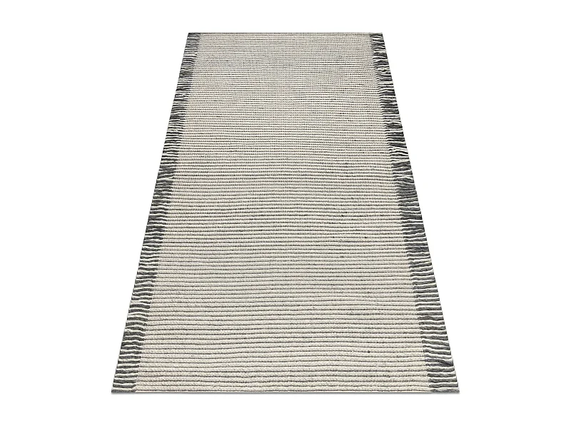 Tapis en laine TAHAR 99003F crème / gris - TISSÉ MAIN Lignes, frange 120x180 cm