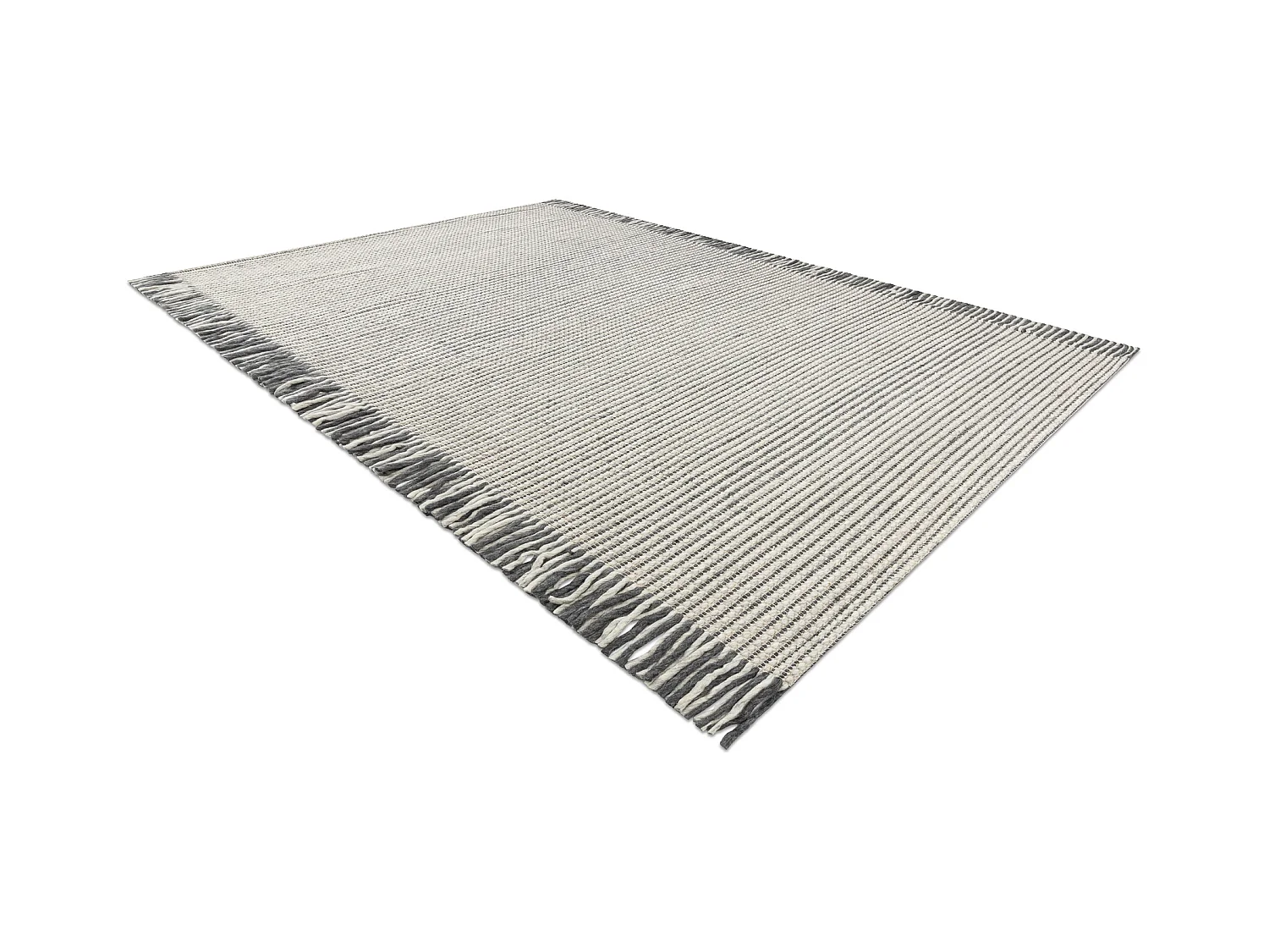 Wollteppich TAHAR 99003F Creme / grau - HANDGEWEBT Linien, Fransen  160x240 cm