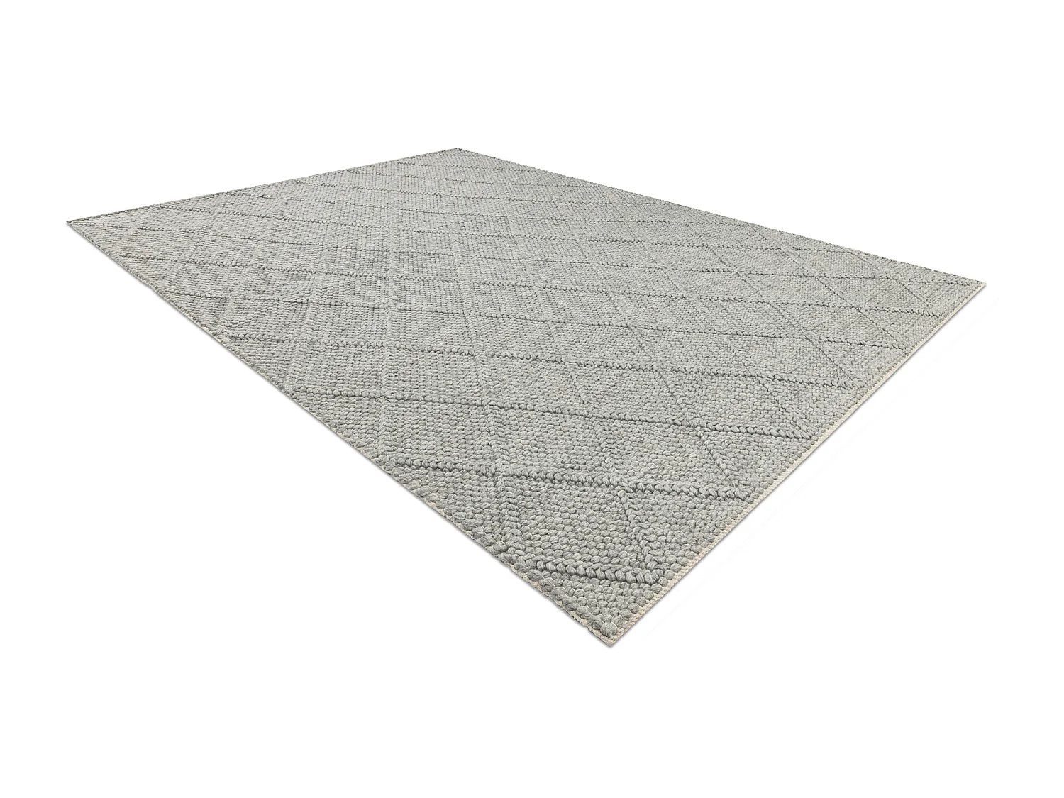 Wollteppich TAHAR 99001G grau - HANDGEWEBT Schlinge, Rauten, Boho 90x150 cm