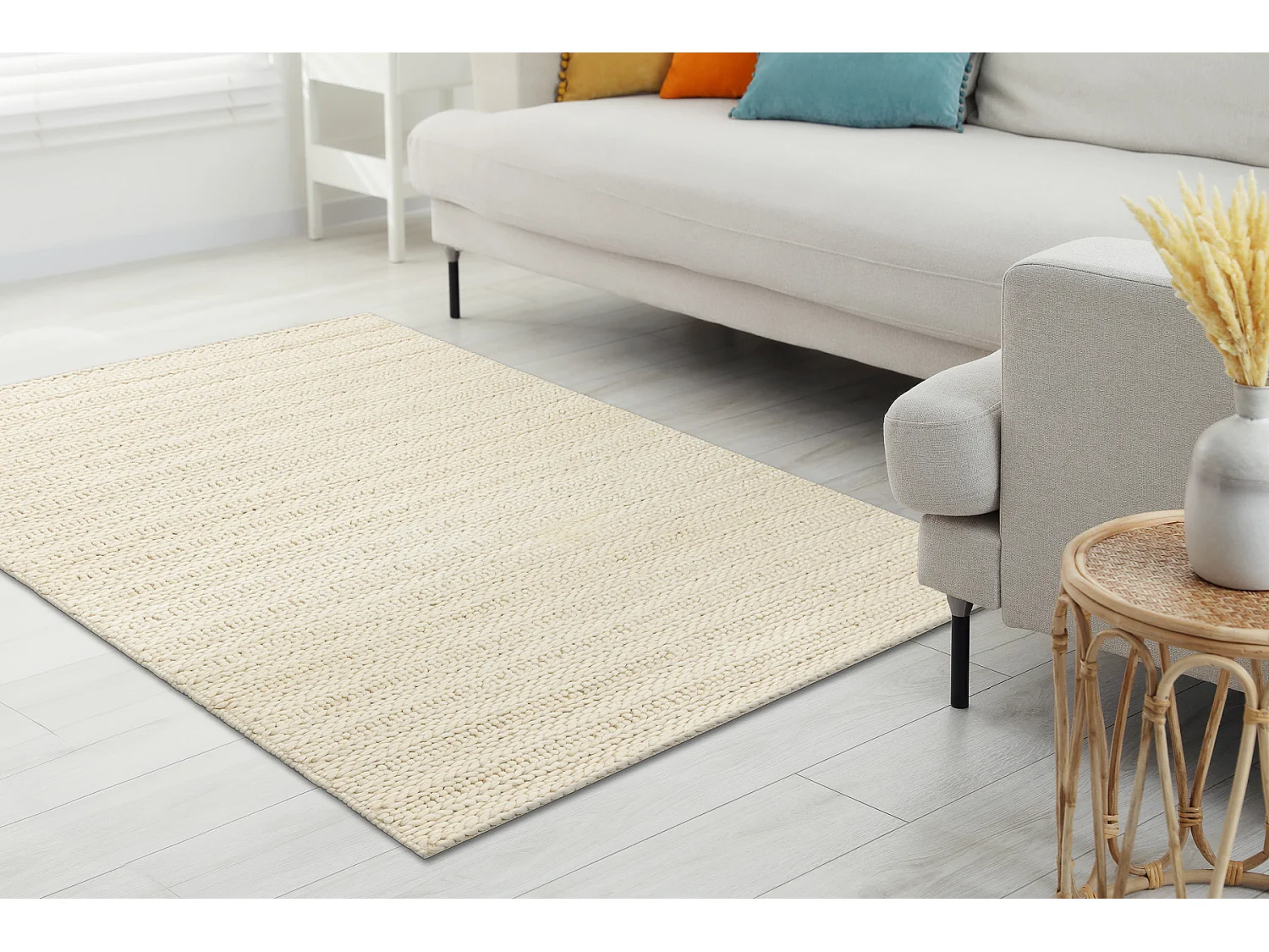 Tapis en laine TAHAR 99002B crème - TISSÉ MAIN boucle, Lignes  160x240 cm