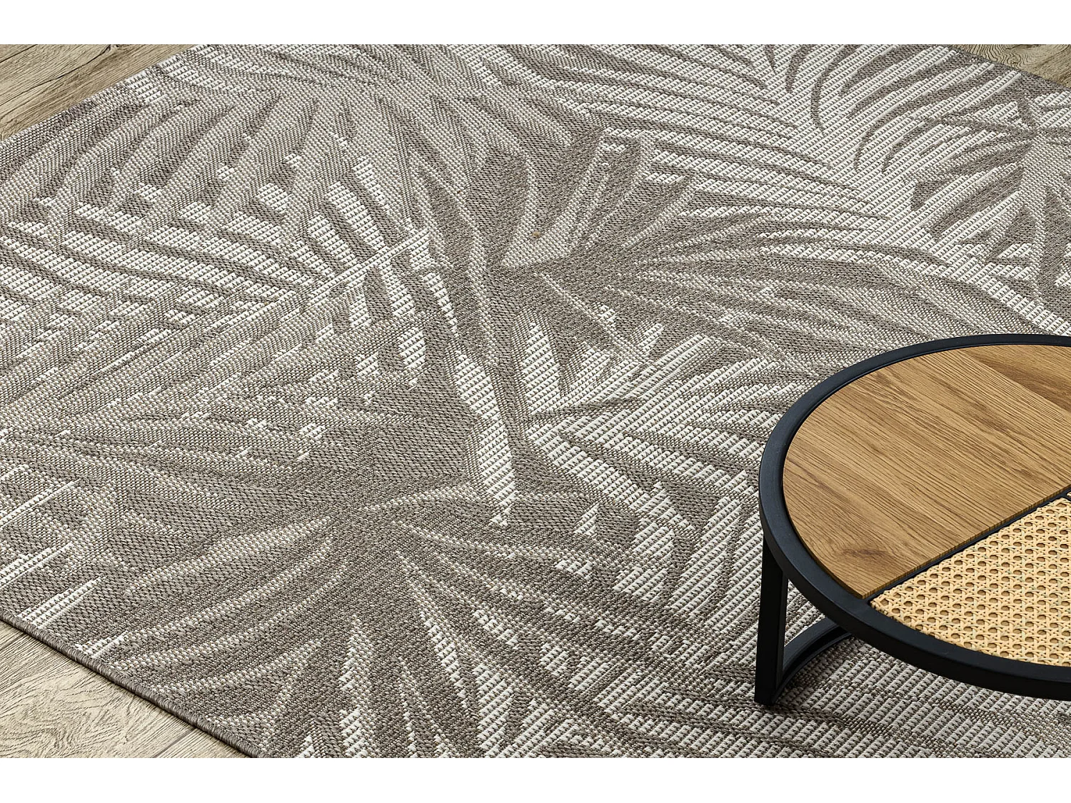 TAPPETO DI SPAGO SIZAL FLOORLUX 20504 FOGLIE grigio scuro / Champagne  60x110 cm