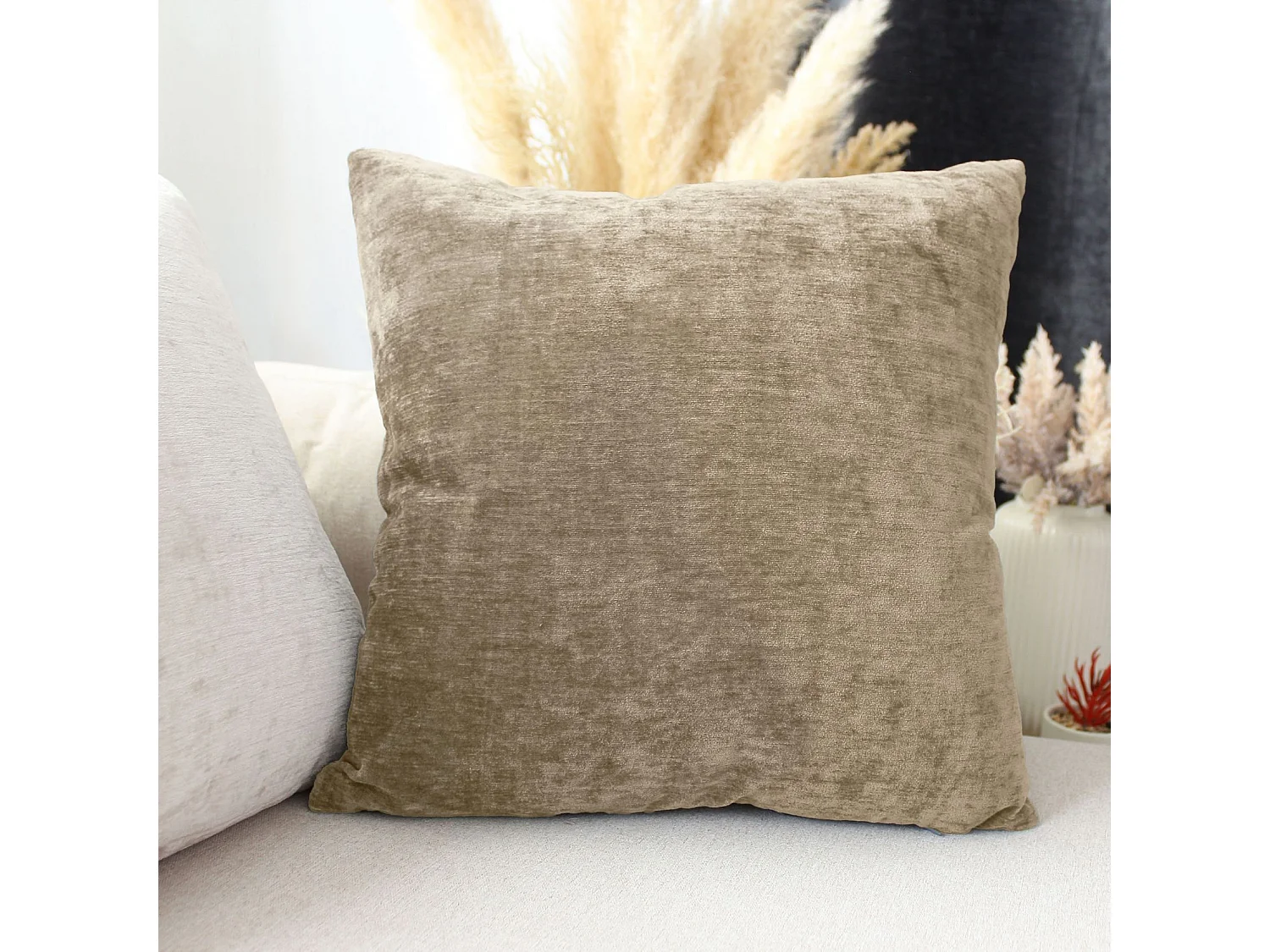 Coussin Déco en Velours "Velvet" 40x40cm Naturel