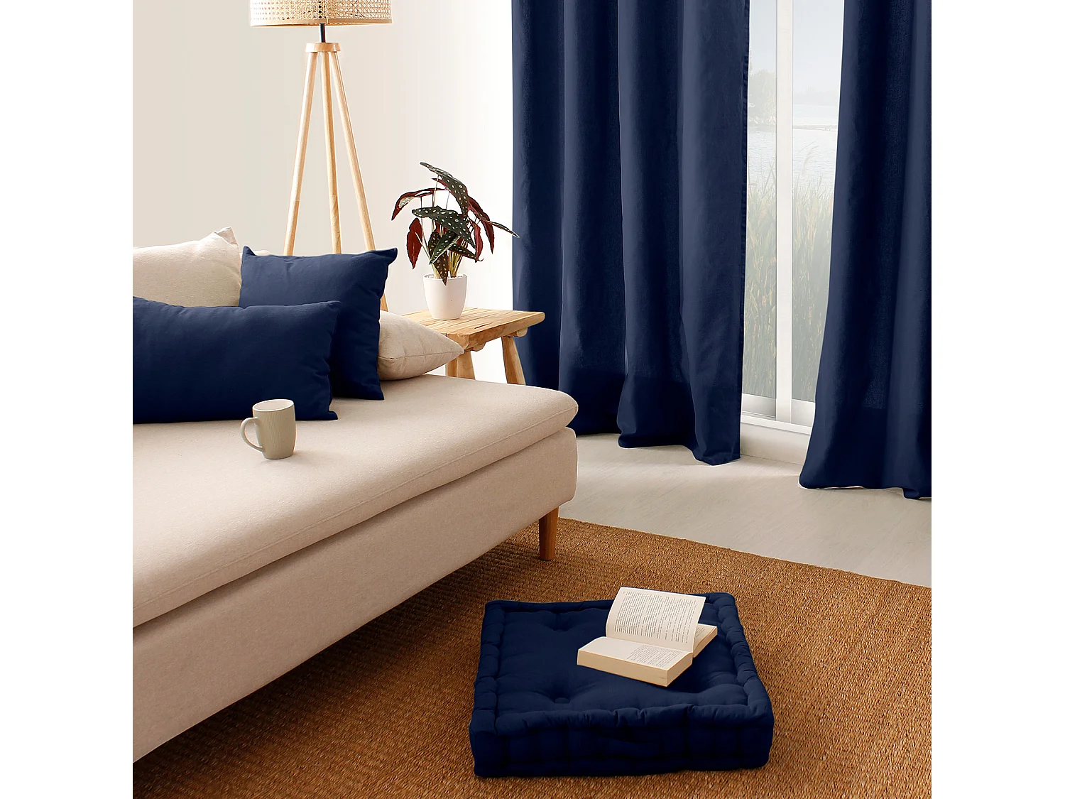 Coussin Déco Uni Déhoussable "Panama" 60x60cm Bleu Marine