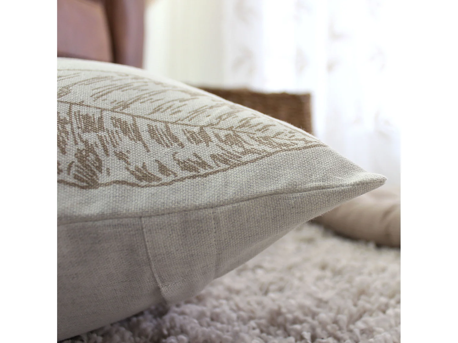 Coussin Déco à Motifs "Natura" 40x40cm Écru & Naturel