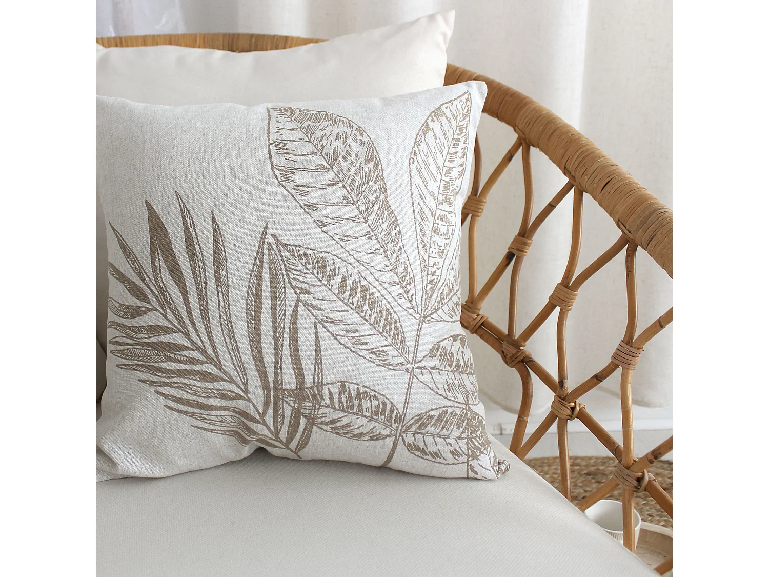 Coussin Déco à Motifs "Natura" 40x40cm Écru & Naturel