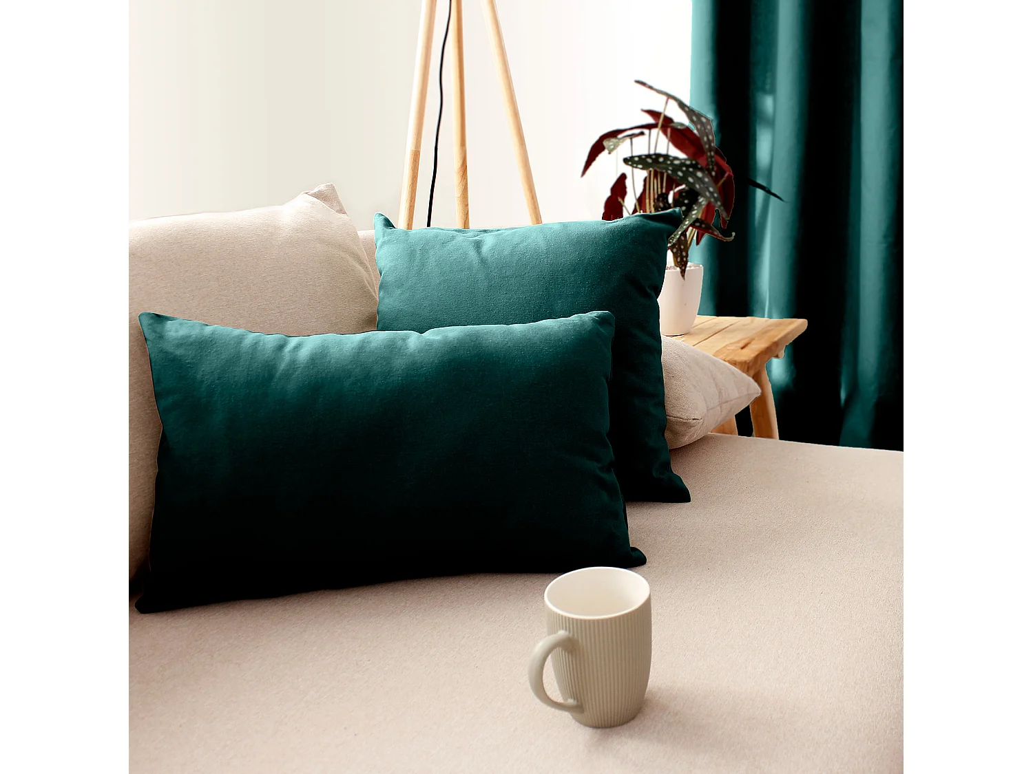 Coussin Déco Uni "Panama" 30x50cm Vert Foncé